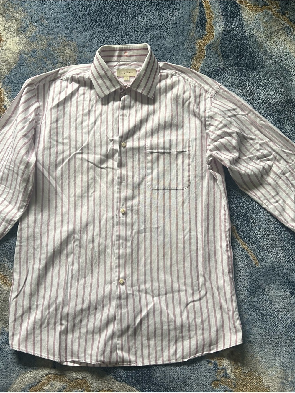 Tommy Bahama White Shirt with Pink Stripes - Button Front